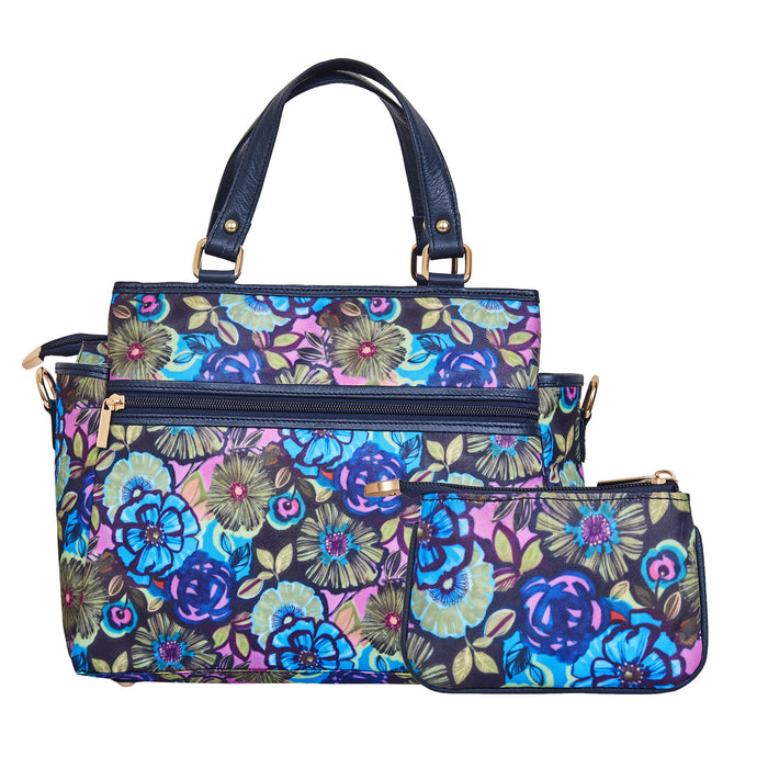 Women's Blue Top handle Satchel Bag with coin pouch for travel & gifting