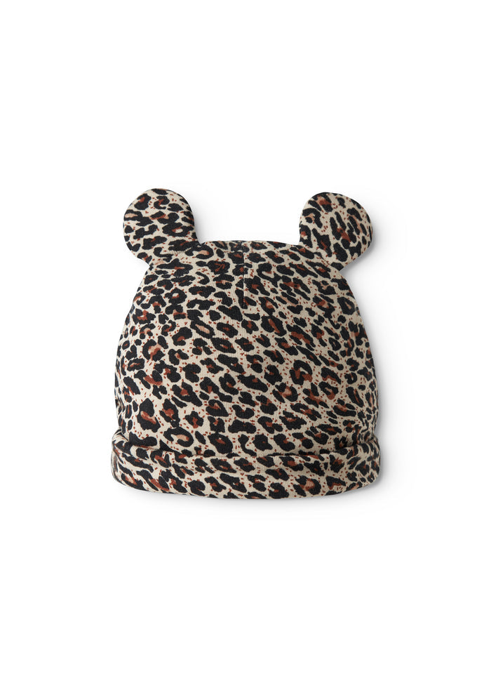 Small beanie with ears in leopard print