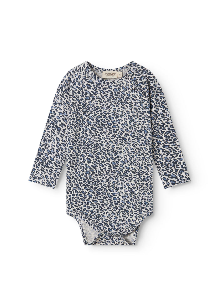 Blue long-sleeved leopard baby bodystocking