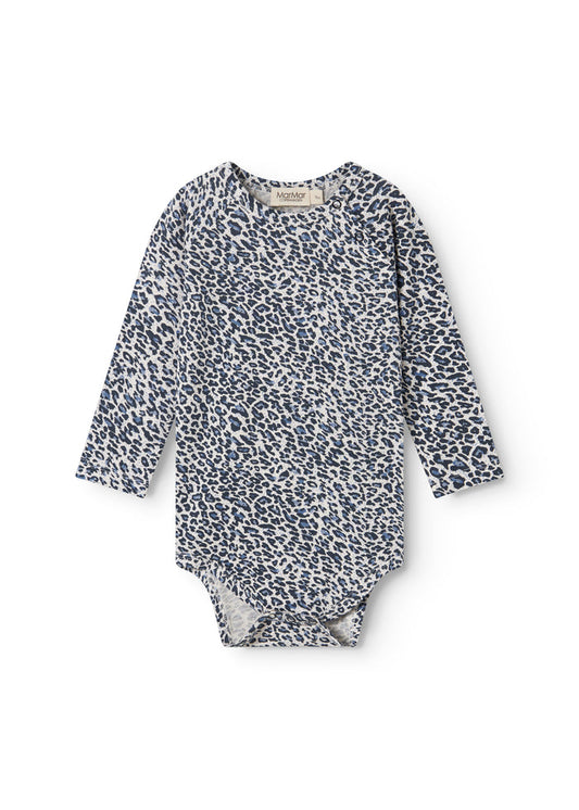Blue long-sleeved leopard baby bodystocking