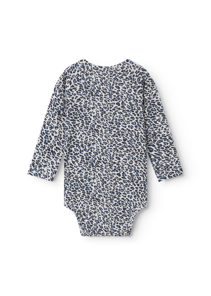 Blue long-sleeved leopard baby bodystocking