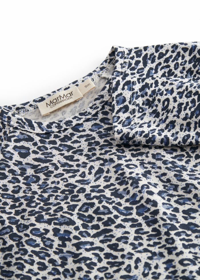 Blue long-sleeved leopard baby bodystocking