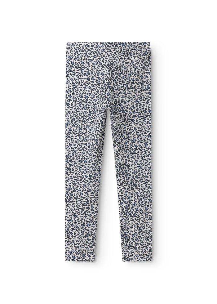 Leggings med blå leopardmønster, lange ben og ensfarvet linning