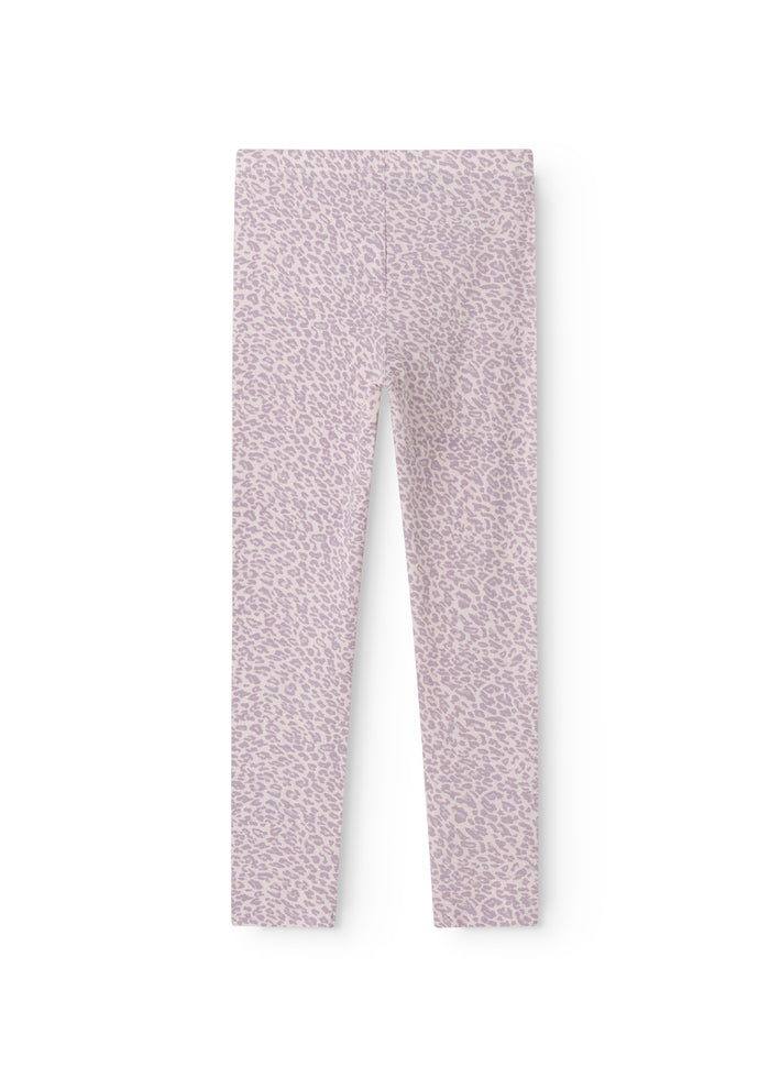 Leo Leg leggings in bright purple with a tight leopard print, long legs.