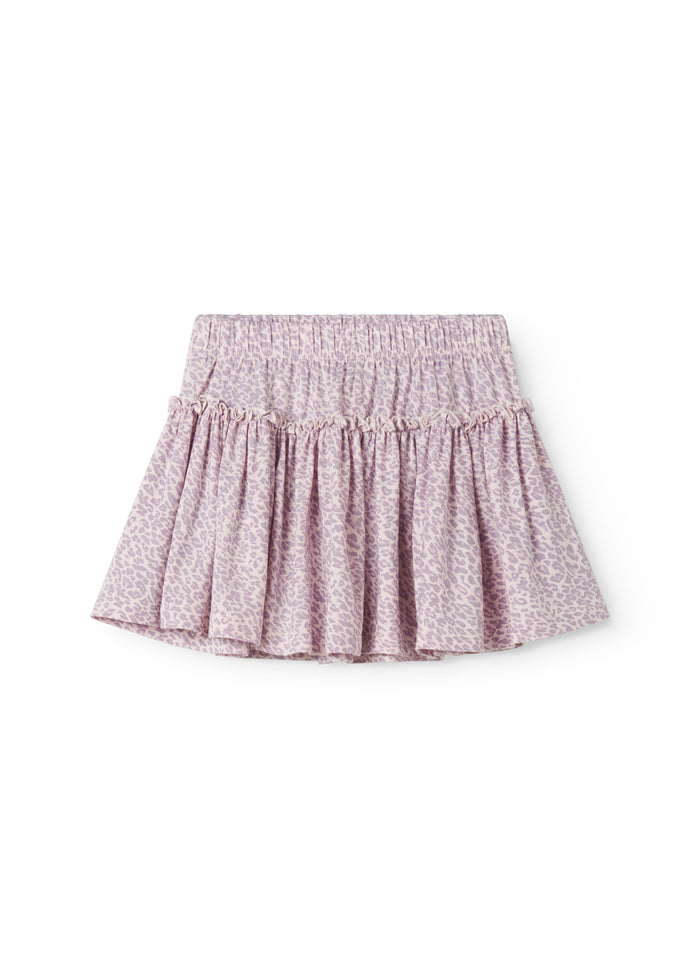 Red lower body for children in leopard print with waist and elastic at the waist.