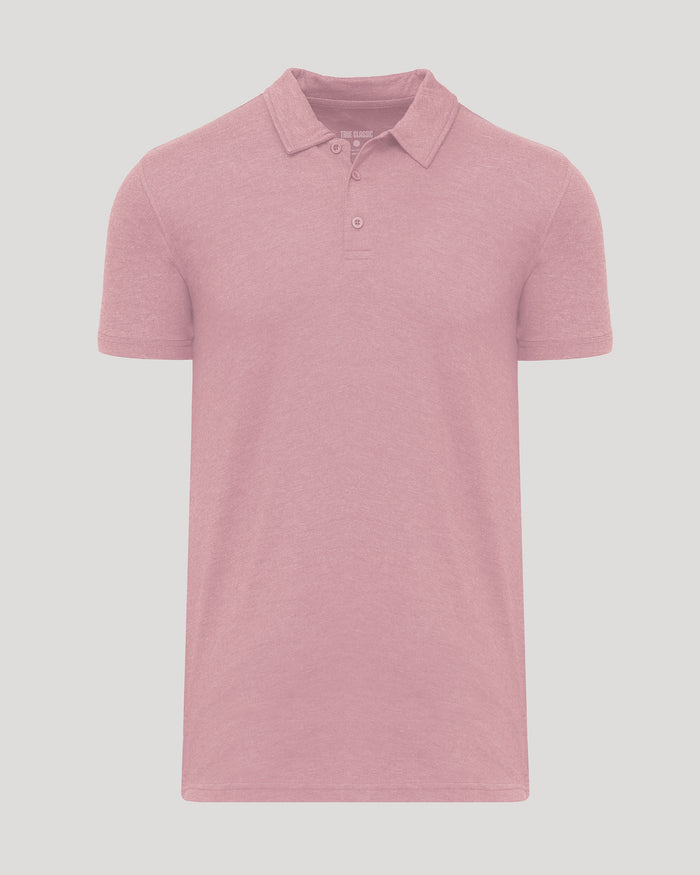 Light Heather Boysenberry Short Sleeve Tall Polo with classic collar and placket.