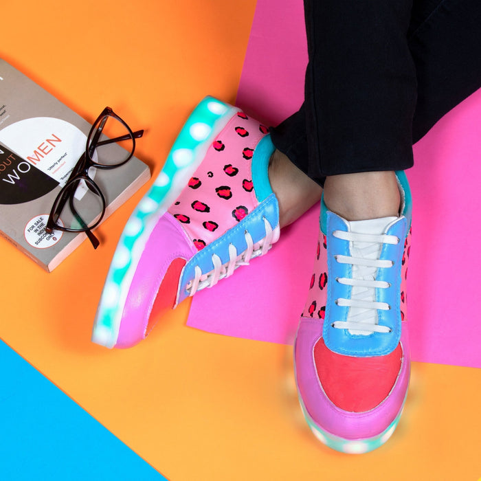 Light Me Up Sneakers - Ankle (Leopard Edition) - The Quirky Naari