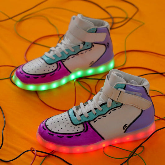 Light Me Up Sneakers - High Top (Color Block-Fuchsia) - The Quirky Naari