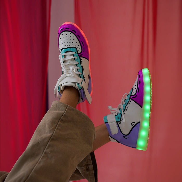 Light Me Up Sneakers - High Top (Color Block-Fuchsia) - The Quirky Naari