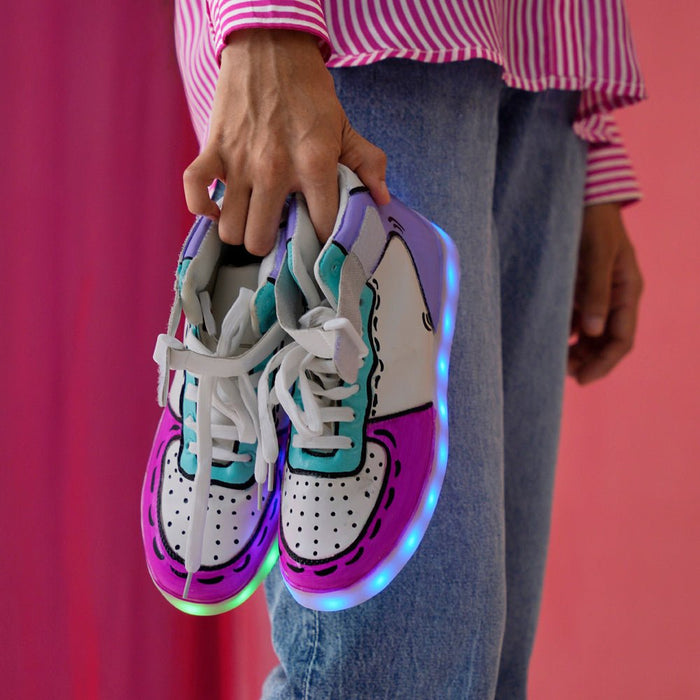 Light Me Up Sneakers - High Top (Color Block-Fuchsia) - The Quirky Naari