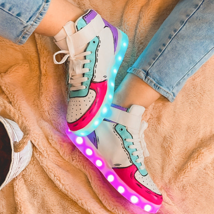 Light Me Up Sneakers - High Top (Color Block-Fuchsia) - The Quirky Naari