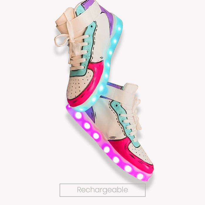 Light Me Up Sneakers - High Top (Color Block-Fuchsia) - The Quirky Naari