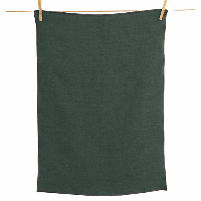 Linen Kitchen Towel – Black Needle Accent: Bottle Green