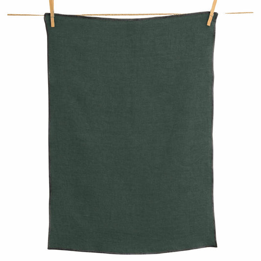Linen Kitchen Towel – Black Needle Accent: Bottle Green