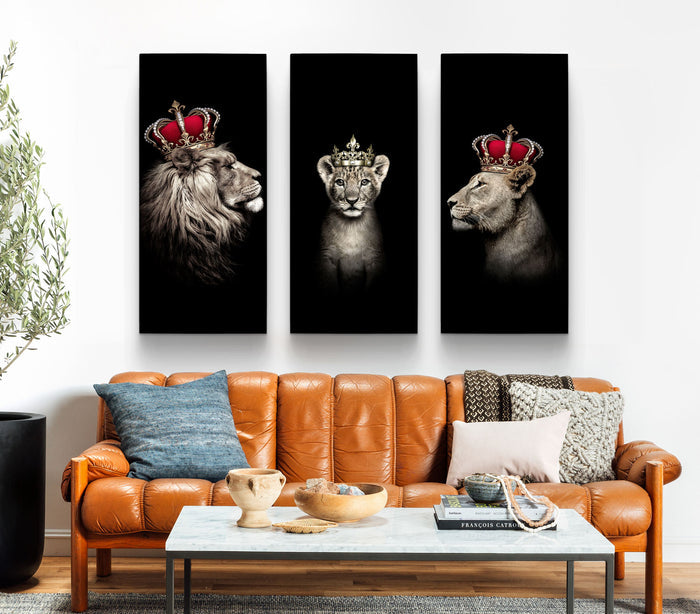 Lion King, Royal Lion Family with Crown , Canvas Print