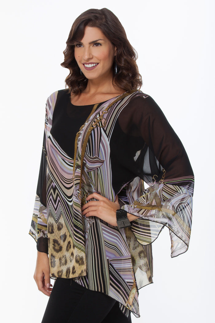 LIOR Women's One Size Fits All  Brown Marble Animal Sheer Blouse
