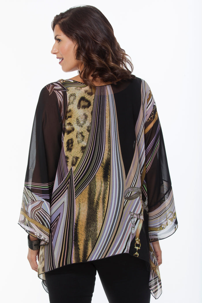 LIOR Women's One Size Fits All  Brown Marble Animal Sheer Blouse