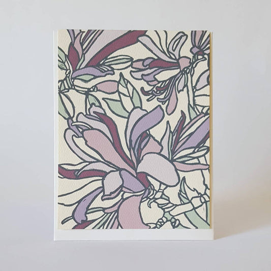 Little Green - Purple Spring Magnolia Blank Note Card / Art Greeting Card