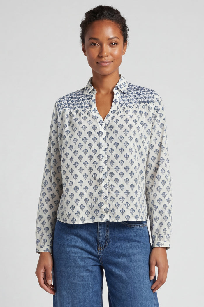 Livi Organic Cotton Blouse | Cream/Blue