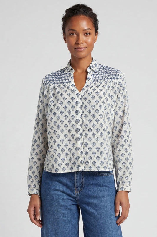 Livi Organic Cotton Blouse | Cream/Blue