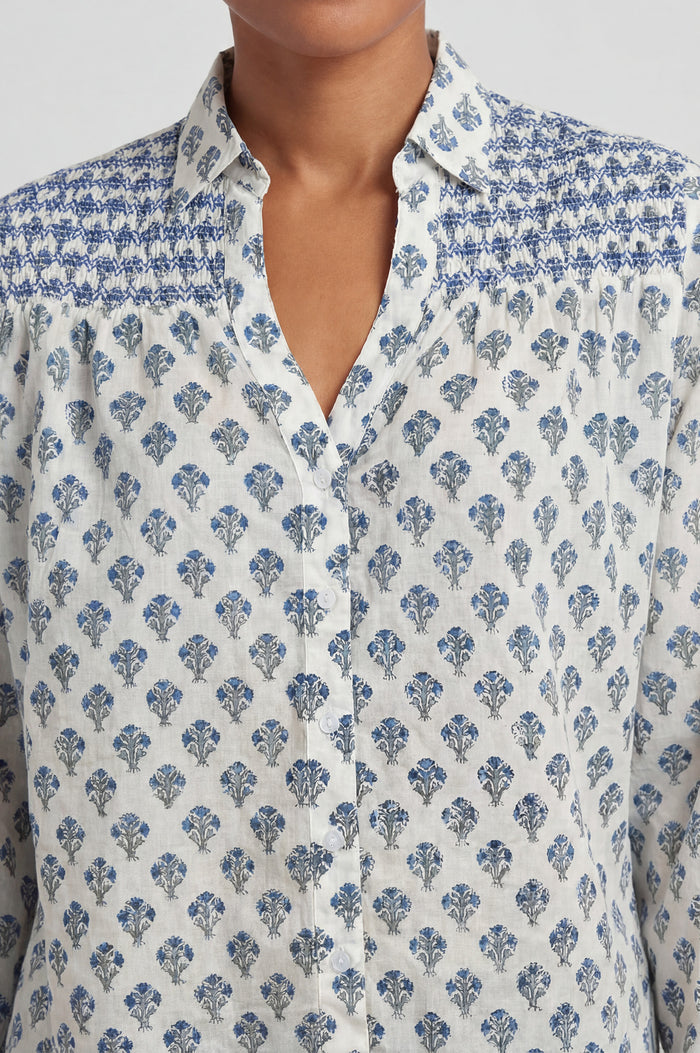 Livi Organic Cotton Blouse | Cream/Blue