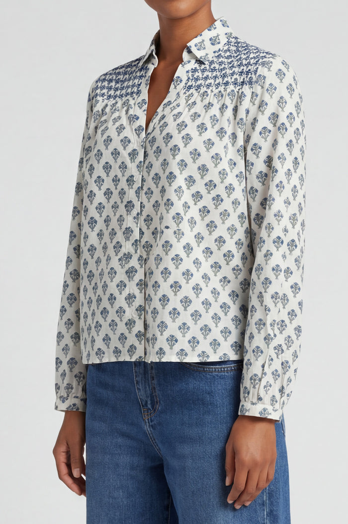 Livi Organic Cotton Blouse | Cream/Blue