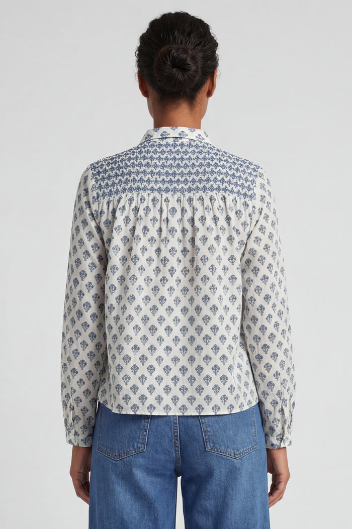 Livi Organic Cotton Blouse | Cream/Blue