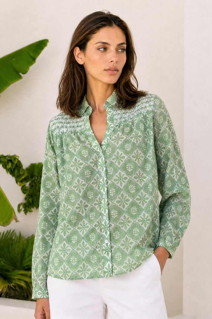 Livi Organic Cotton Blouse | Sage/White