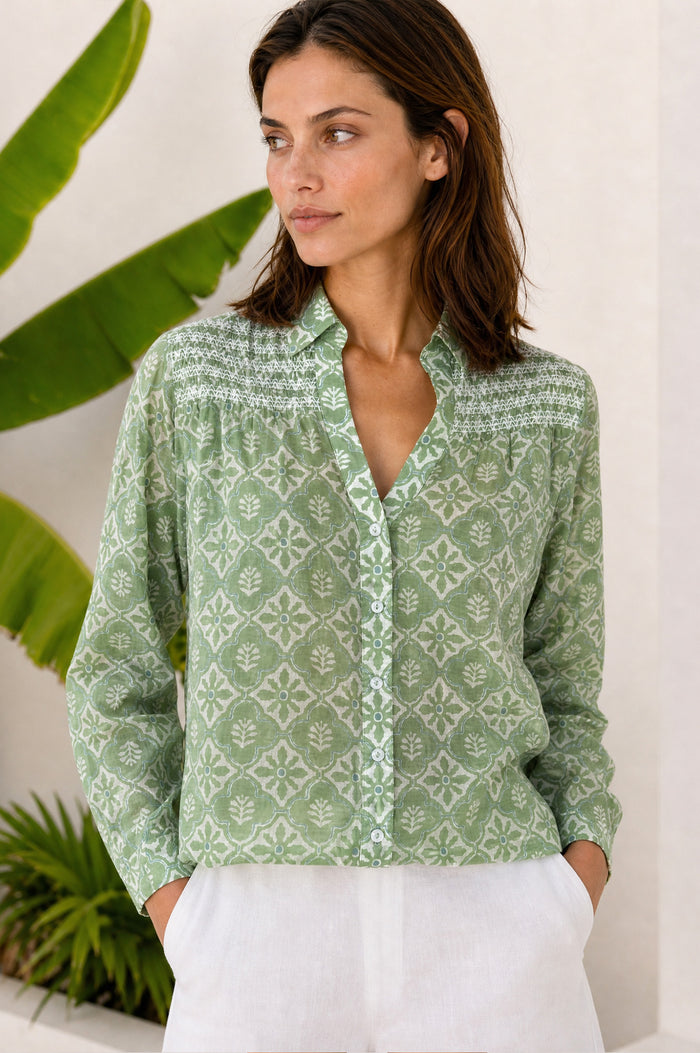 Livi Organic Cotton Blouse | Sage/White