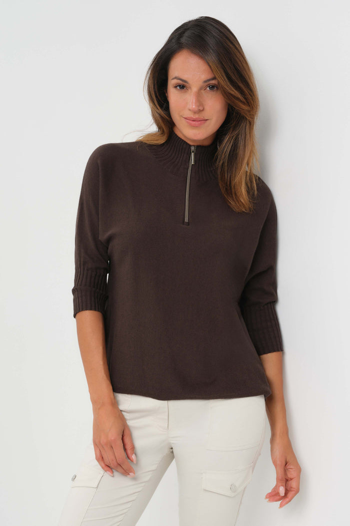 Lucely 1/4 Zip Elbowsleeve Mock Neck Sweater