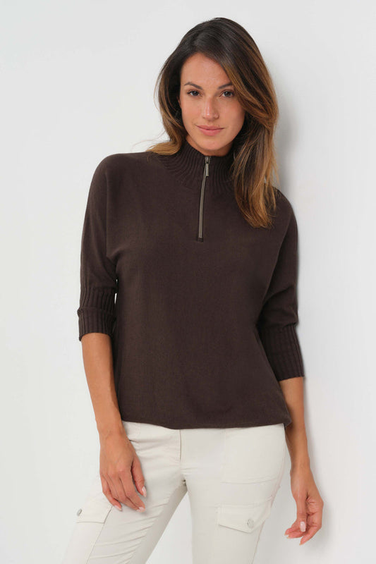 Lucely 1/4 Zip Elbowsleeve Mock Neck Sweater