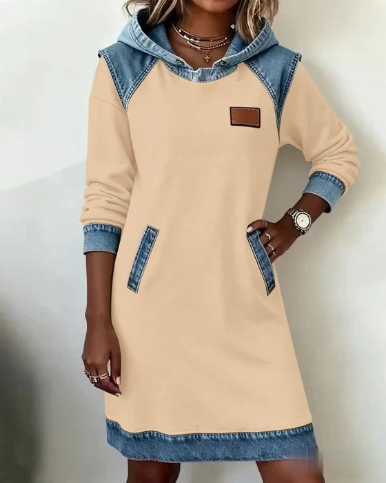 Lunariae - Robe casual à capuche style contrasté