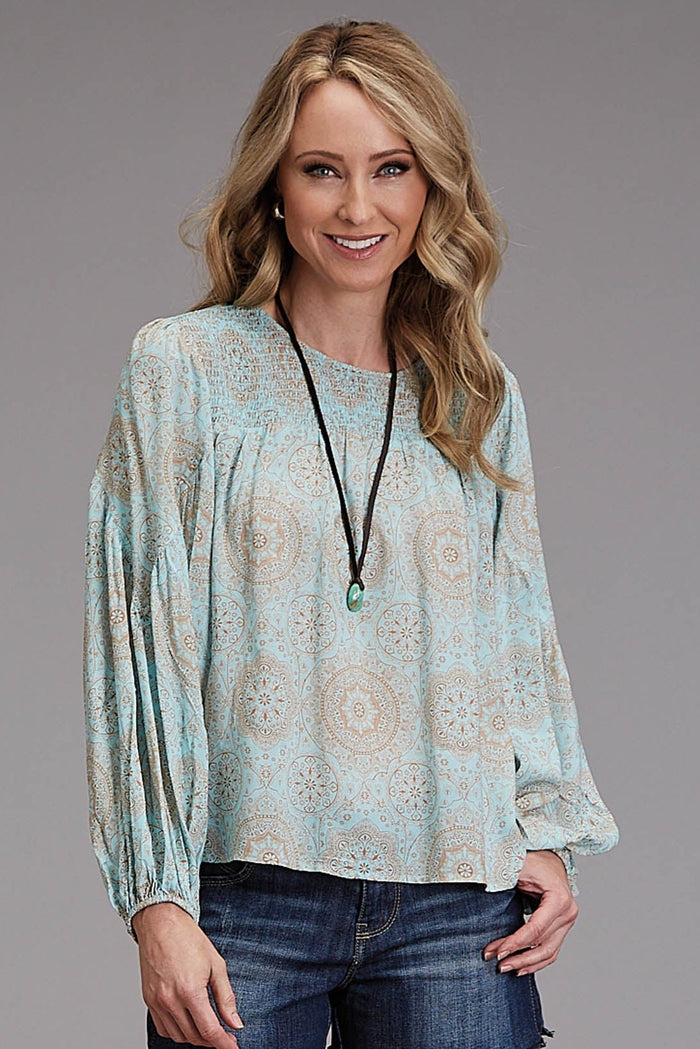 Mandala Print Peasant Blouse by Stetson