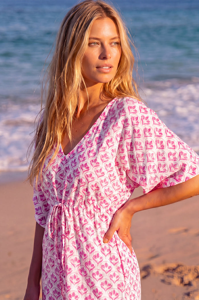 Manilla Organic Cotton Kaftan | White/Pink