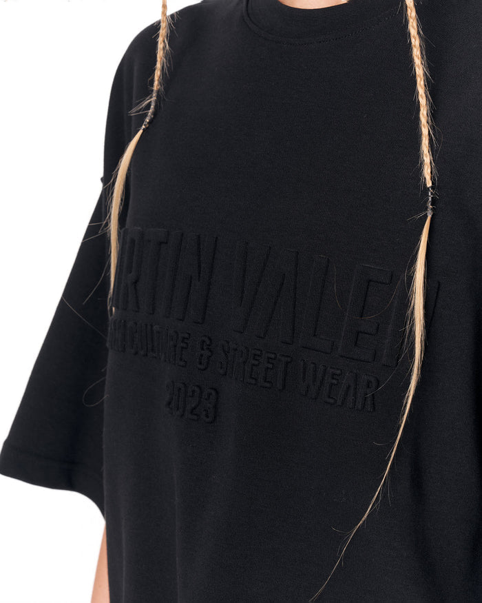 Martin Valen Oversized Embossed Basic Black T-shirt with subtle embossed chest design