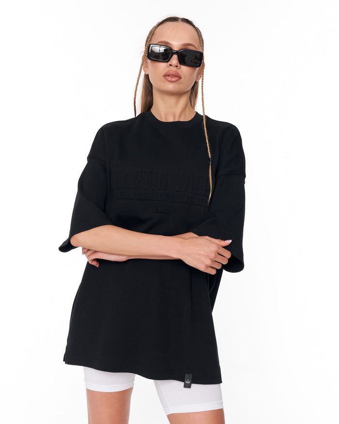 Martin Valen Oversized Embossed Basic Black T-shirt with tonal raised artwork