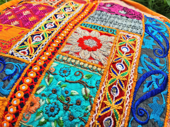Meditation Cushion Cover – Indian Boho Patchwork Floor Pillow for Floor Seating