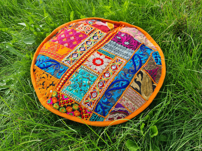 Meditation Cushion Cover – Indian Boho Patchwork Floor Pillow for Floor Seating
