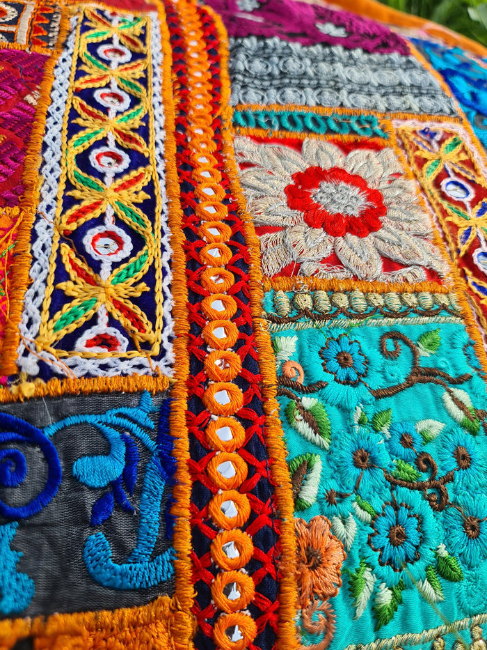 Meditation Cushion Cover – Indian Boho Patchwork Floor Pillow for Floor Seating
