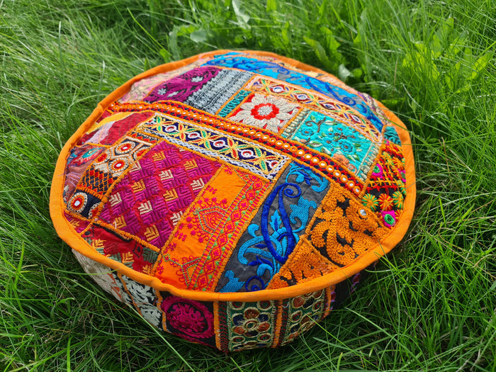 Meditation Cushion Cover – Indian Boho Patchwork Floor Pillow for Floor Seating