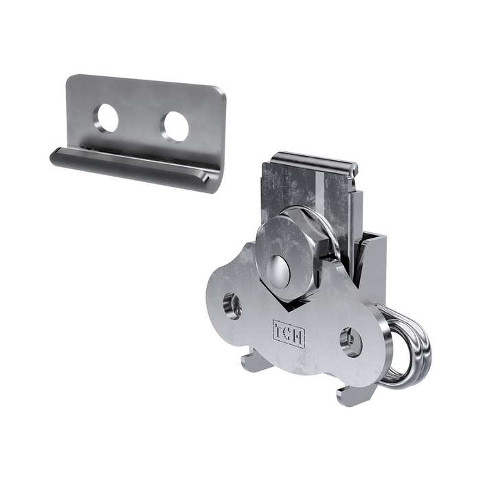 Medium Twist Catch and Keeper are shown connected to one another. Both are Steel with a Zinc Finish.