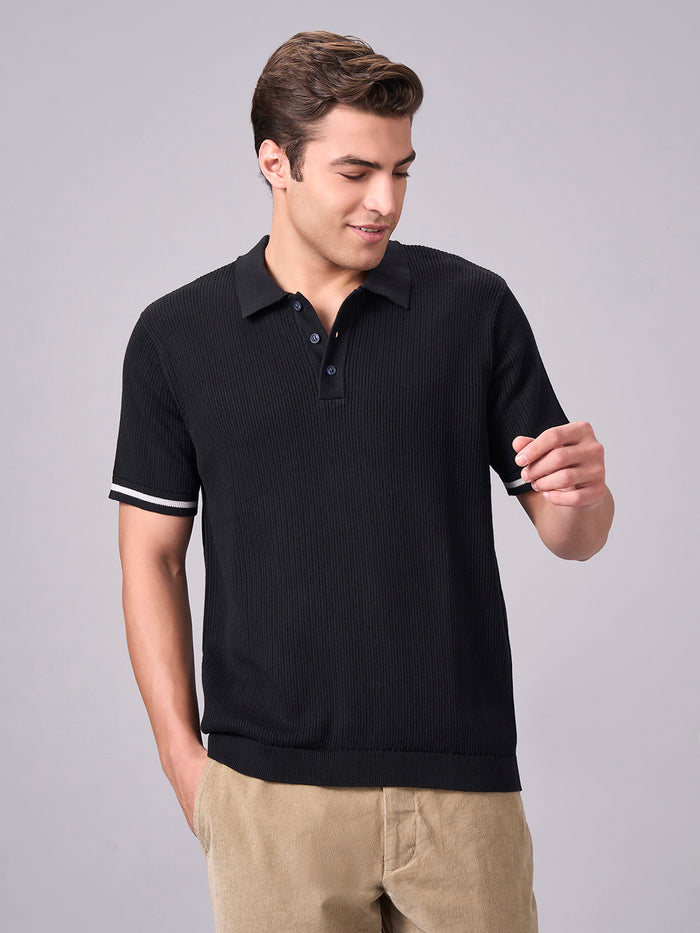 Men's 100% Cotton Regular Fit Polo Tshirt Black