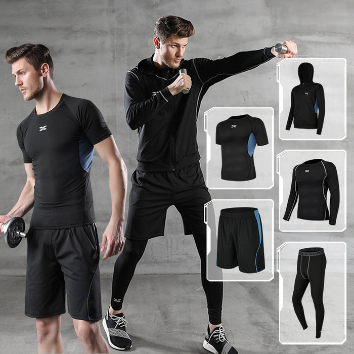 Men’s 5-Piece Quick-Dry Sports Training Suit – Running & Basketball