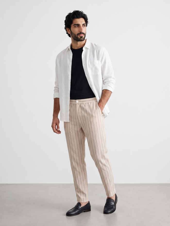 Men's Beige 100% Cotton Regular Fit Pant