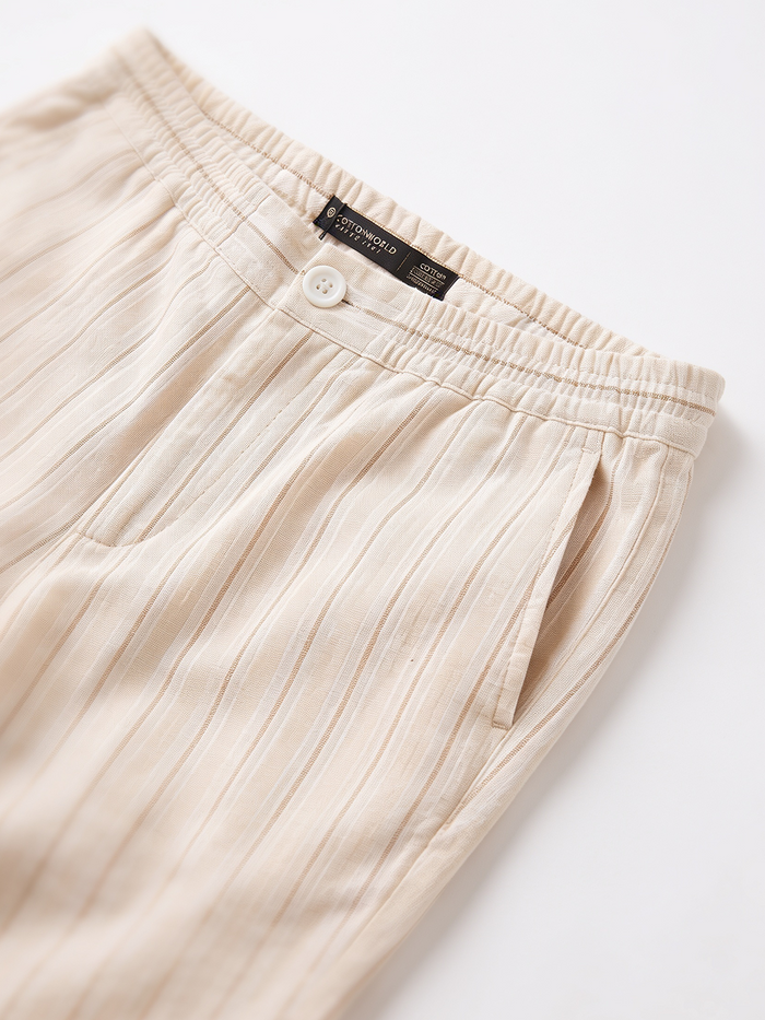 Men's Beige 100% Cotton Regular Fit Pant