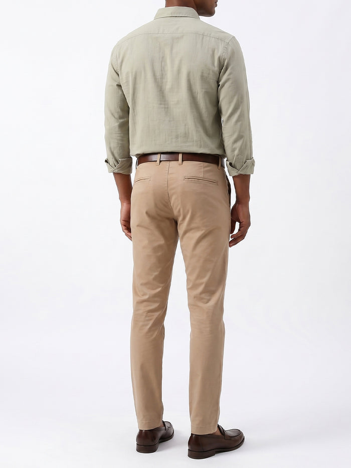 Men's Khaki Cotton Lycra Slim Fit Pant