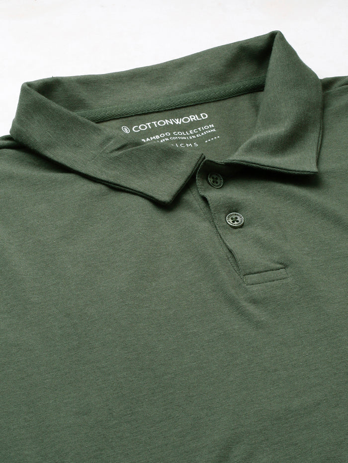 Men's Olive Cotton Bamboo Elastane Regular Fit Tshirt