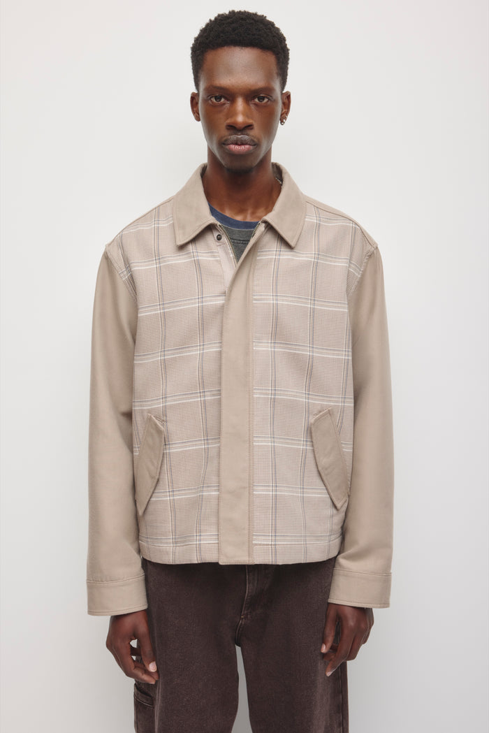 Men's Patchwork Varsity Jacket in Teak Plaid