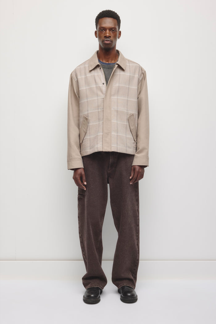Men's Patchwork Varsity Jacket in Teak Plaid