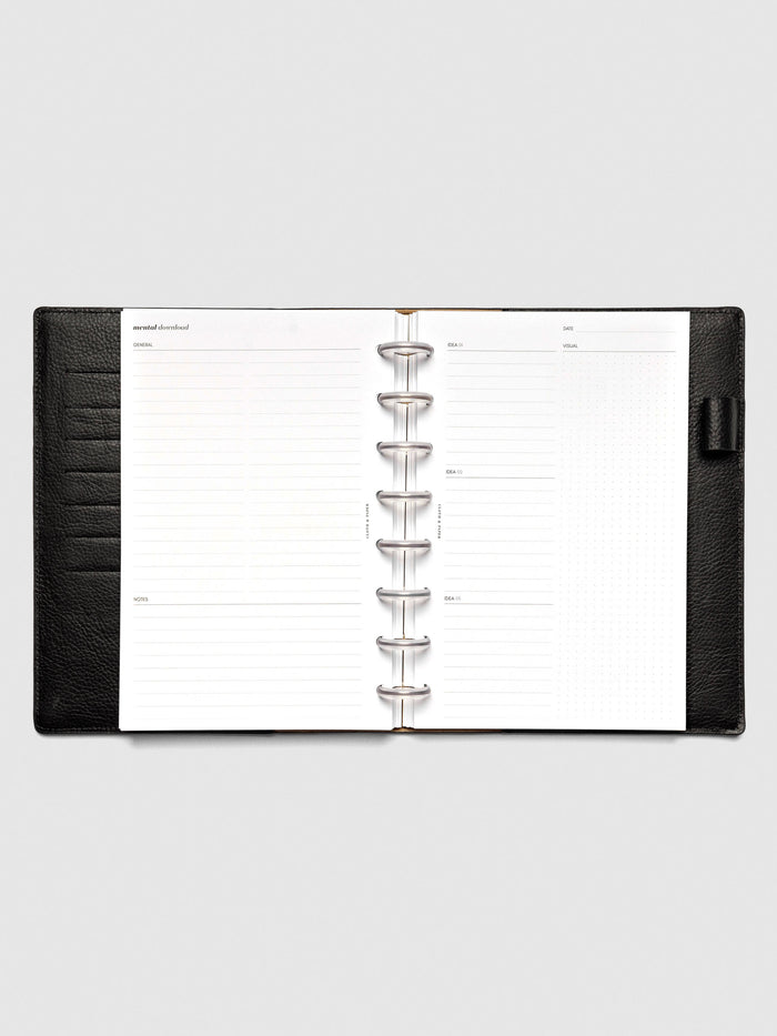 Insert in use inside a discbound planner system. Size shown is Half Letter.